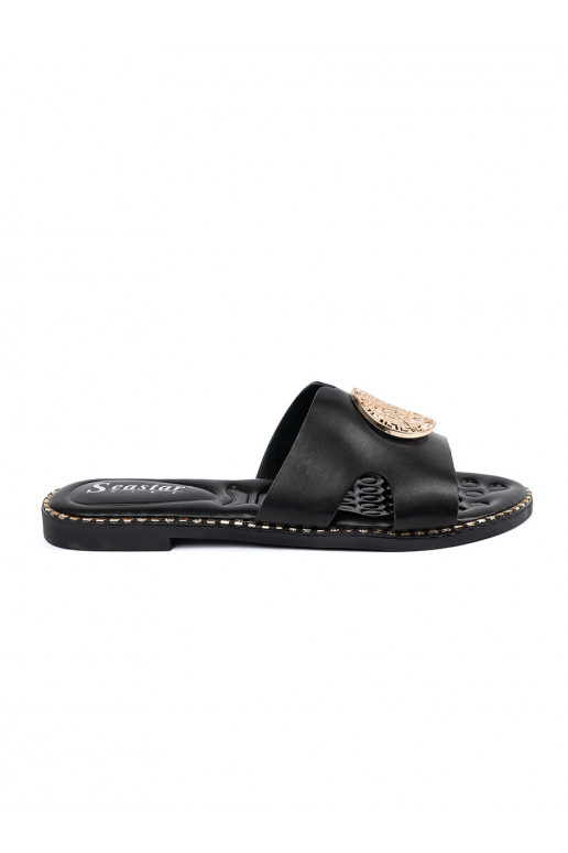 Slippers black with gold decoration