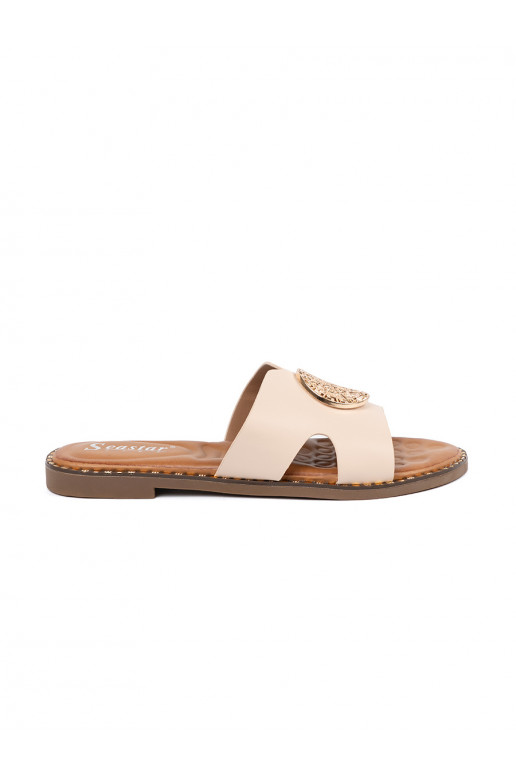Slippers light beige with gold decoration