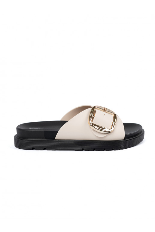 ivory slippers  womens with a gold buckle