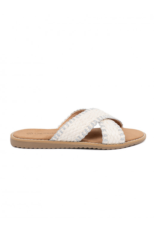 White color slippers  braided on a flat sole
