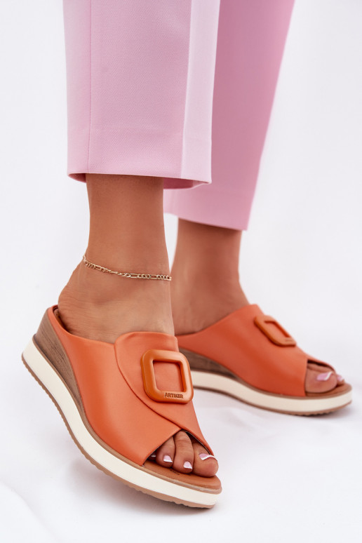 Ladies leather wedge sandals Artiker 56C2149 orange