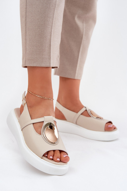 Leather Elegant Sandals Women's S.Barski GR51-603 Beige