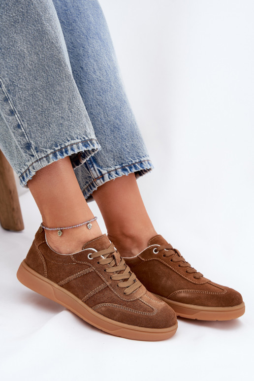 Brown Suede Low Sneakers Women Paliana