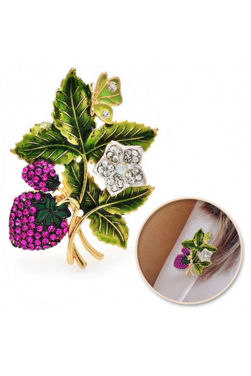 Brooch  dżetowa poziomki BZ196