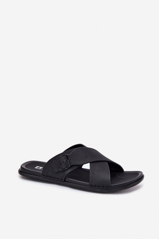 Men's Leather Sandals With Buckle Big Star RR174076 Black