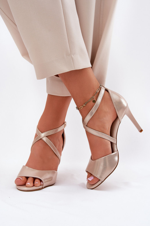 Sandals With Intertwined Straps On Heels Sergio Leone SK432 Golden Satin