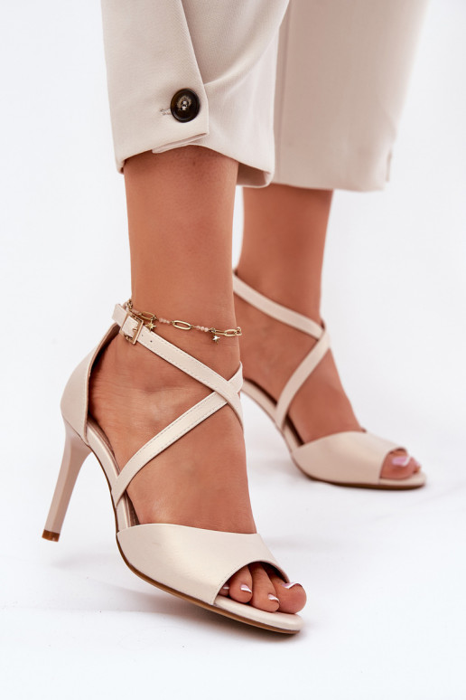 Sandals With Intertwined Straps On A Stiletto Pearl Beige Sergio Leone SK432