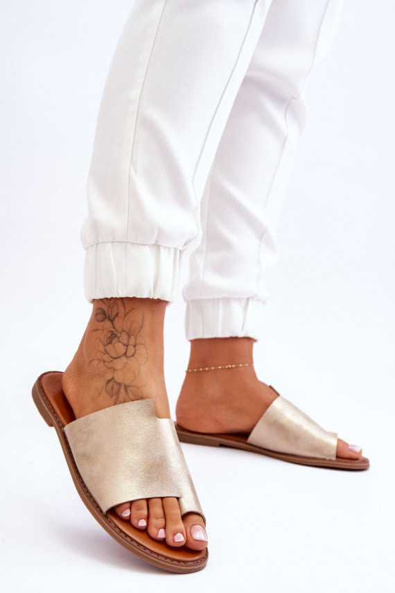 Women's Leather Flip Flops Light Gold Amite