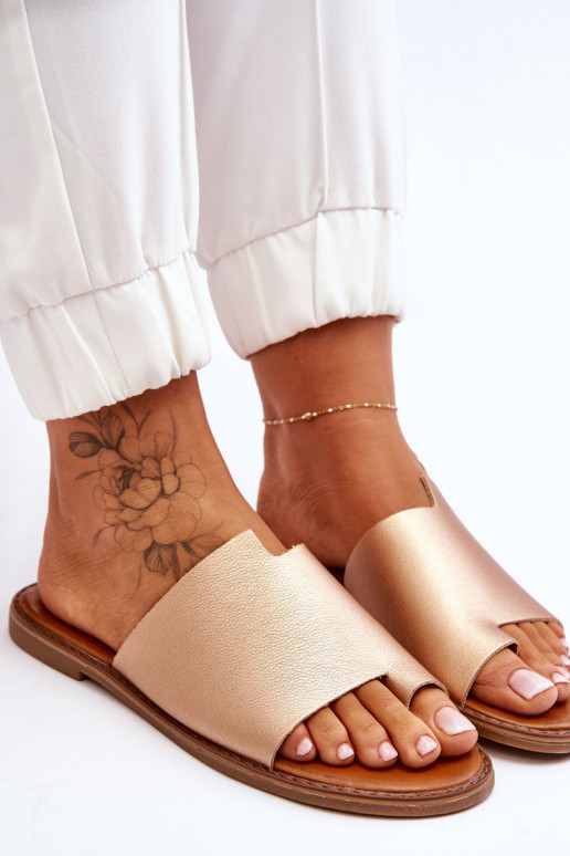 Women's Leather Flip Flops Gold Amite