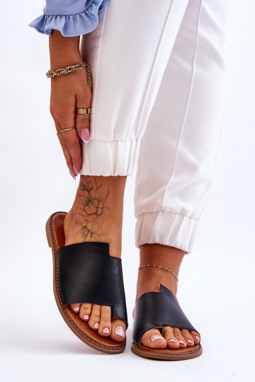Women's Leather Flip Flops Black Amite