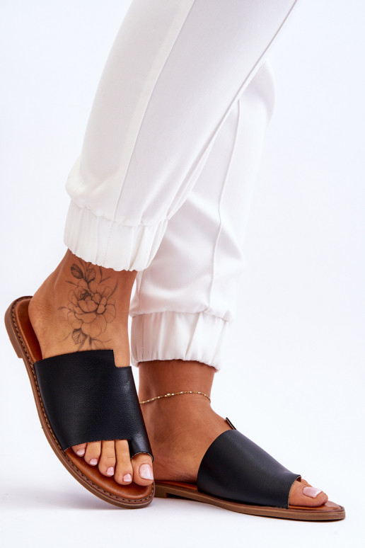Women's Leather Flip Flops Black Amite