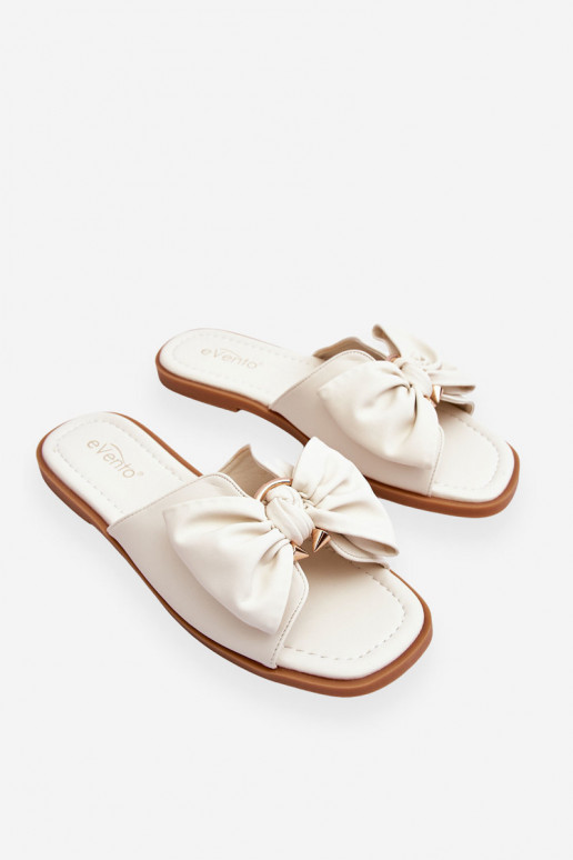 Women's Leather Slippers With Bow White Becky