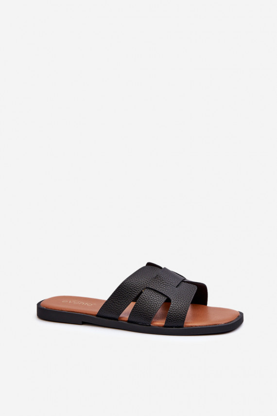 Flat Women's Flip-Flops Made of Faux Leather Black Risamay