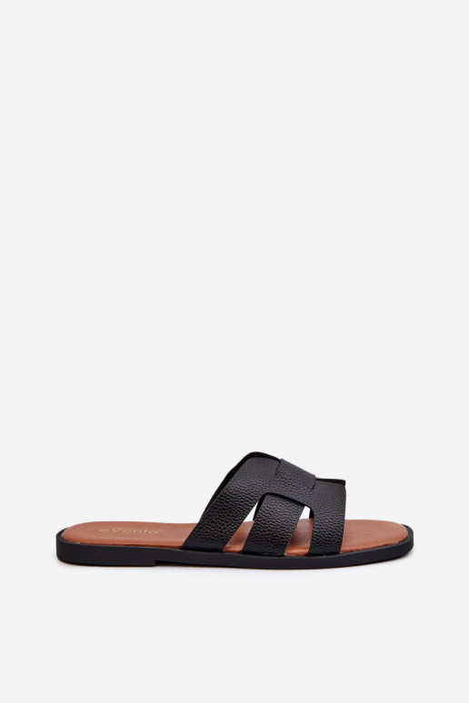 Flat Women's Flip-Flops Made of Faux Leather Black Risamay
