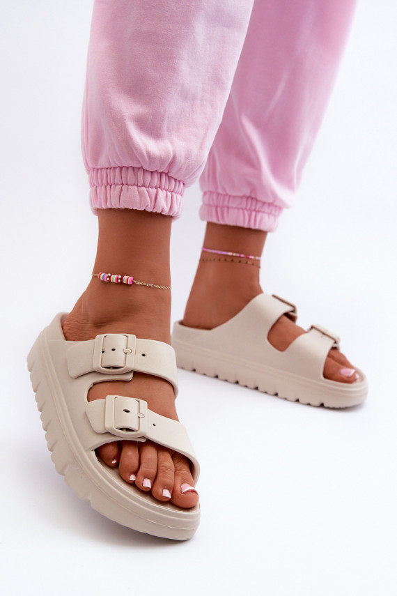 Women's Foam Platform Slides Beige Melorea