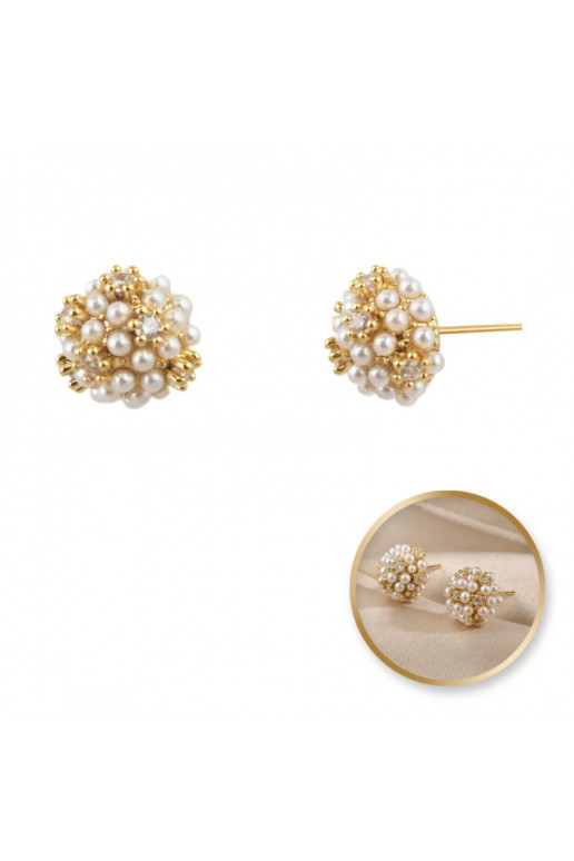 Stainless steel earrings plated with gold,  andcyrkonie, KST3148