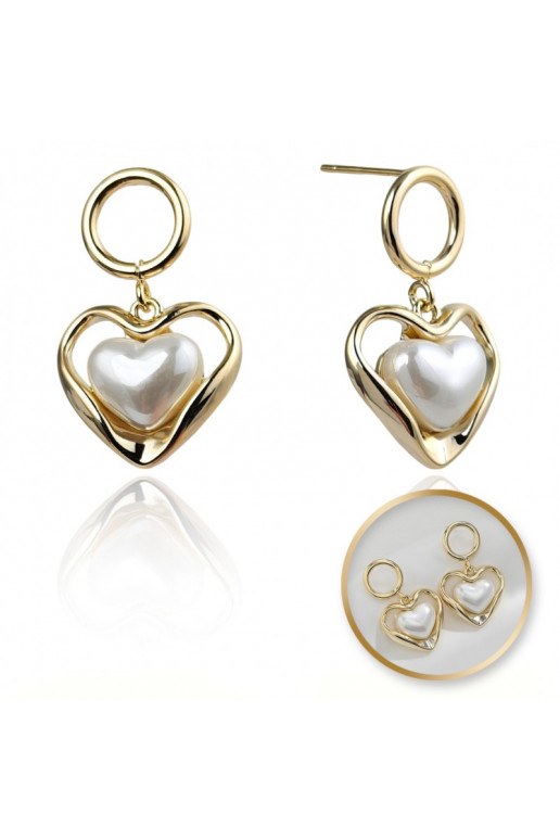Stainless steel earrings platerowane 14k , perły Hearts KST3341