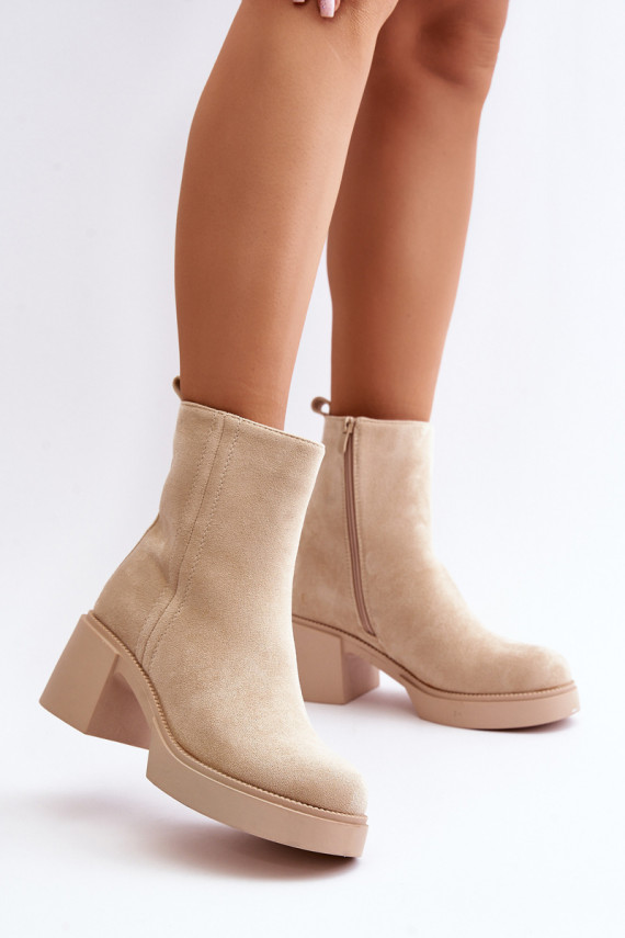 Made of eco-suede Women's Warm boots on the heel ivory color Meriluna