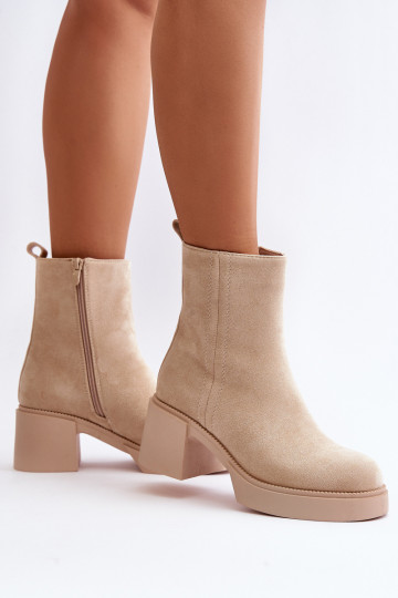 Eco Suede Women's Heeled Boots Insulated Light Beige Meriluna 2