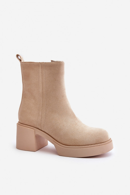 Made of eco-suede Women's Warm boots on the heel ivory color Meriluna