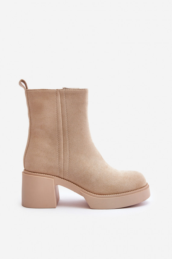 Eco Suede Women's Heeled Boots Insulated Light Beige Meriluna