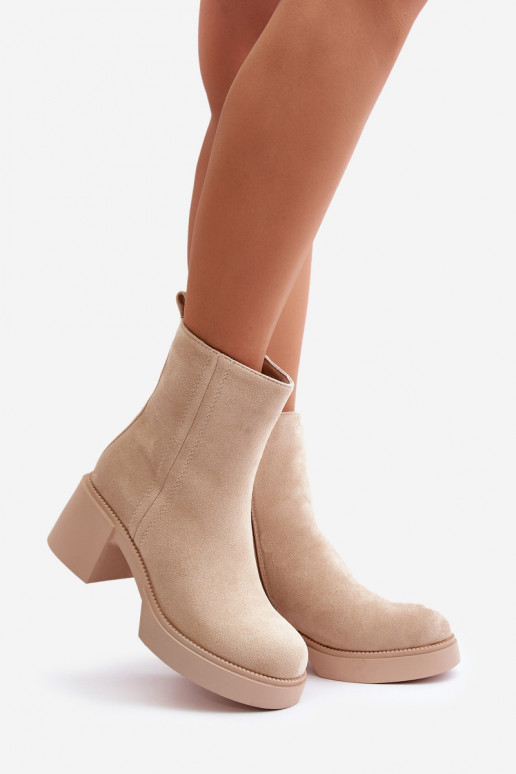 Eco Suede Women's Heeled Boots Insulated Light Beige Meriluna