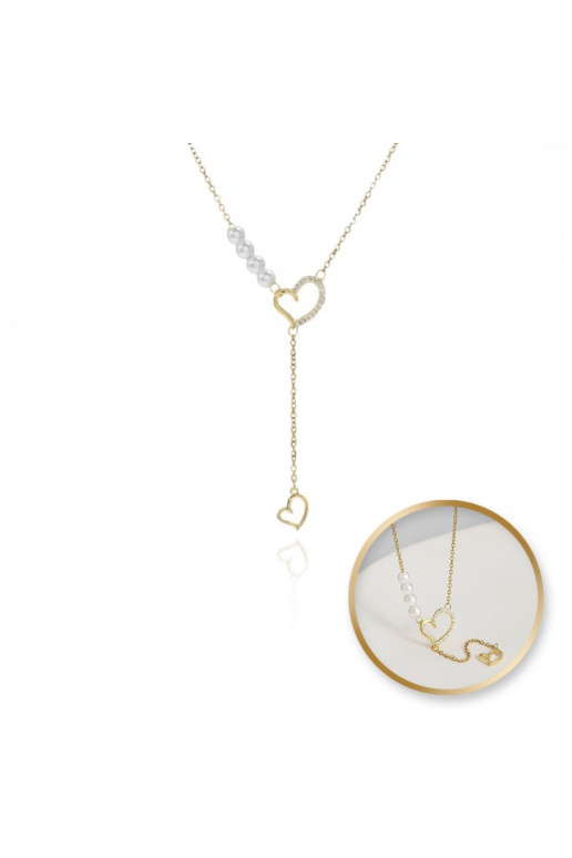 Necklace from stainless steel , Hearts withcyrkoniami, perły NST2172