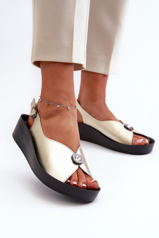 Women's Leather Sandals with Wedge and Platform S.Barski KV27-020 Gold