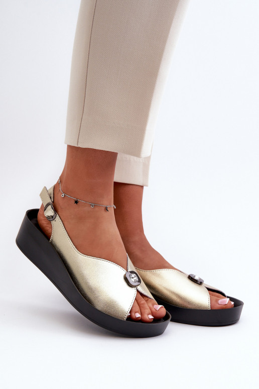 Women's Leather Sandals with Wedge and Platform S.Barski KV27-020 Gold