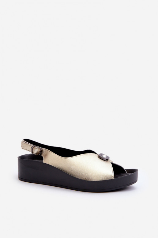 Women's Leather Sandals with Wedge and Platform S.Barski KV27-020 Gold