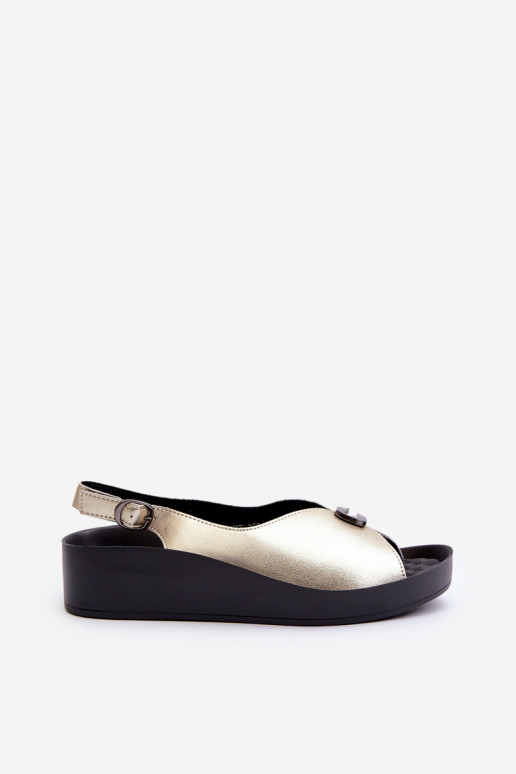 Women's Leather Sandals with Wedge and Platform S.Barski KV27-020 Gold