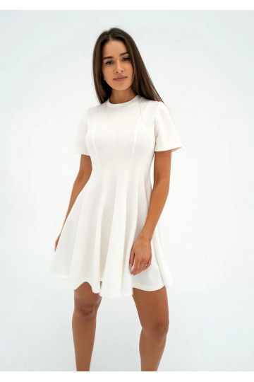 Nela - Ecru mini flared dress