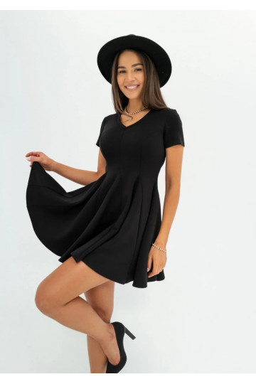 Lila - Black mini flared dress