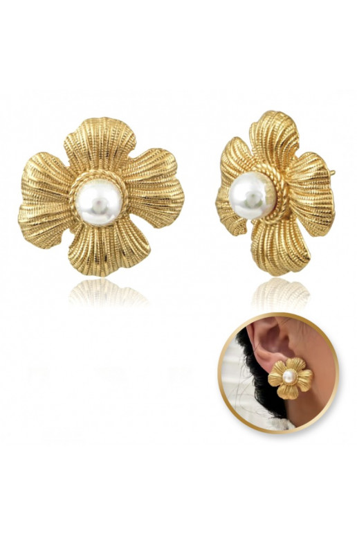 Earrings with flowers andstali  platerowane cover with gold,  perły KST3323