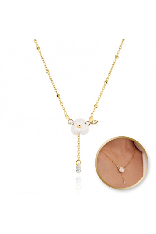 Necklace from stainless steel ,  Flowers, cyrkonie NST2146