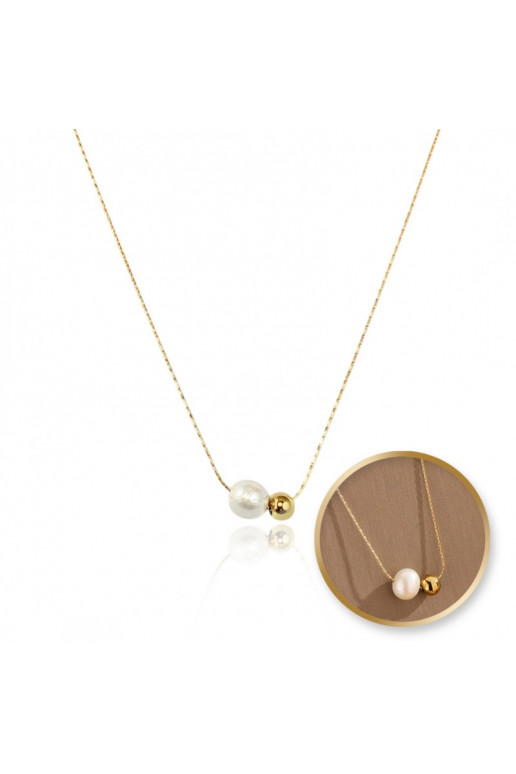 Necklace from stainless steel , elegancki, KULKA, with decorative pearls NST2153