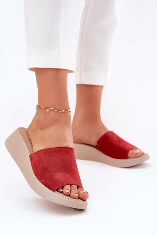 Suede Ladies Wedge Sandals Panto Fino Red RR267040