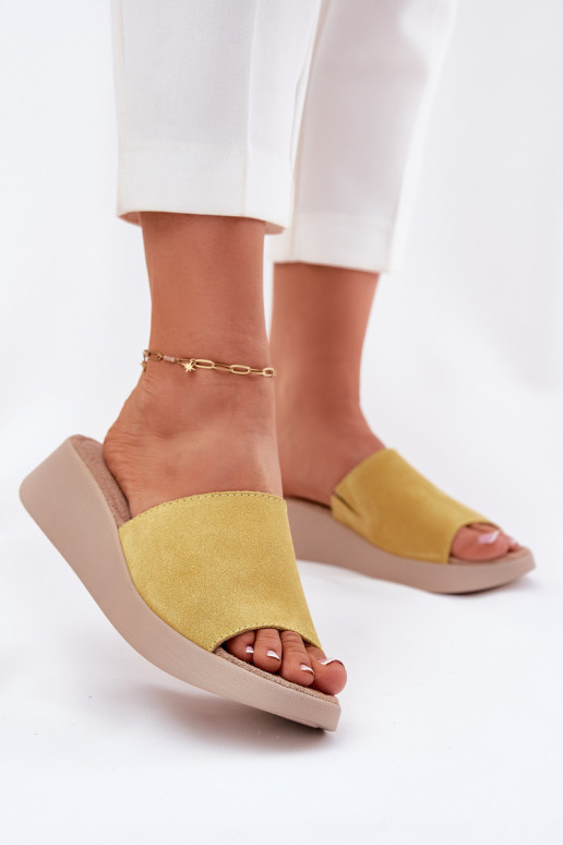 Ladies Suede Wedge Sandals Panto Fino Yellow RR267038