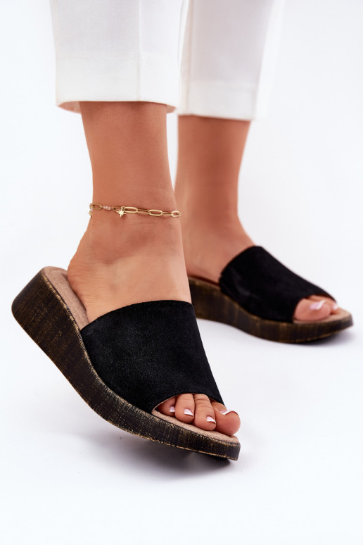 Suede Women's Wedge Slippers Panto Fino Black RR267043