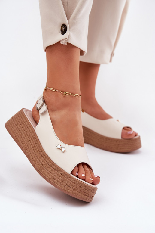 Womens Leather Wedge Sandals Vinceza 41476 Beige