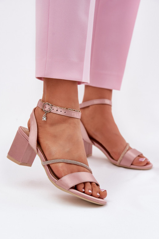 Ladies Sandals On Heel With Zirconia Vinceza 20268 Pink