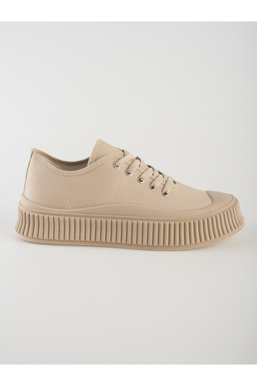 with laces Women's boots  with platform beige