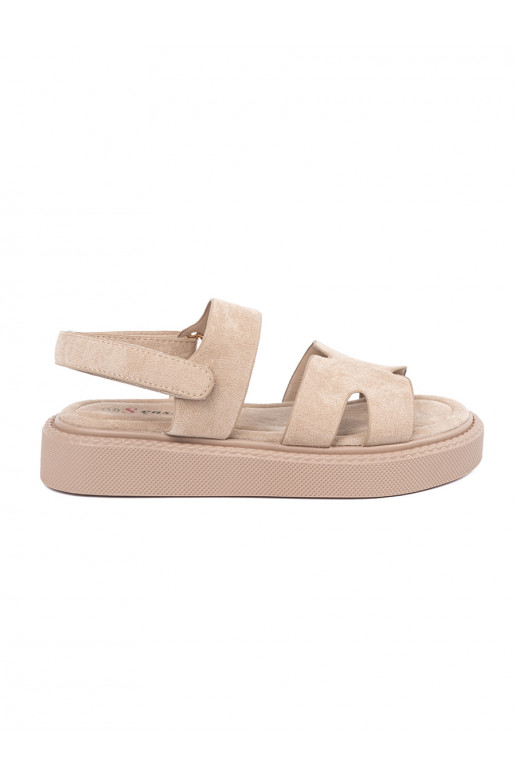 sandals beige with platform z wycięciami
