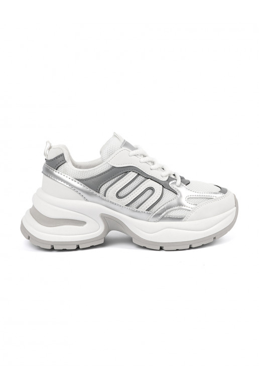 White color womens Sneakers ze silvermi wstawkami