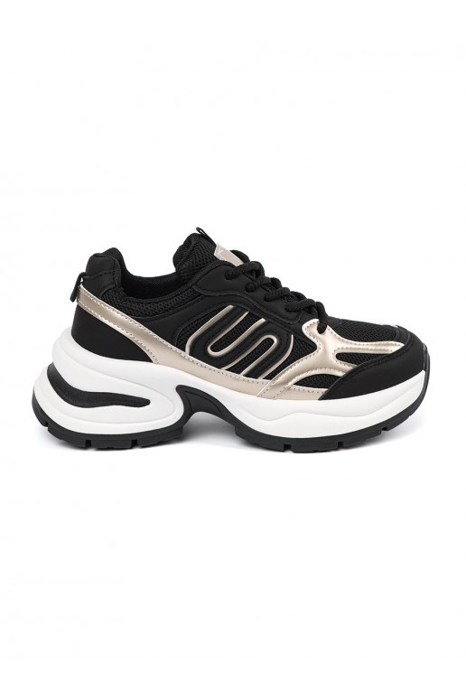 black womens Sneakers ze goldenmi wstawkami