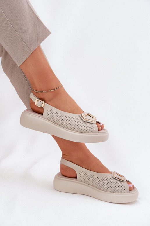 Ladies Leather Sandals With Decoration S.Barski LR51-786 Beige