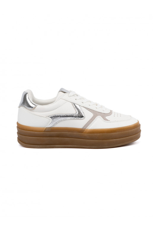 Womens white color Sneakers ze silvermi wstawkami
