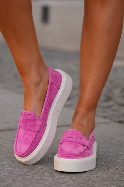 Women's Suede Moccasins On Platform Vinceza 79535 Fuchsia