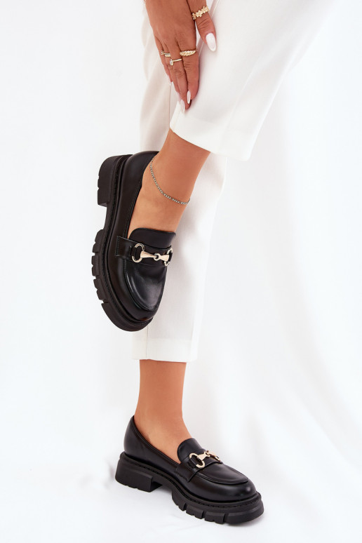 Women Moccasins With Golden Detail Eco Leather Black Gemitha