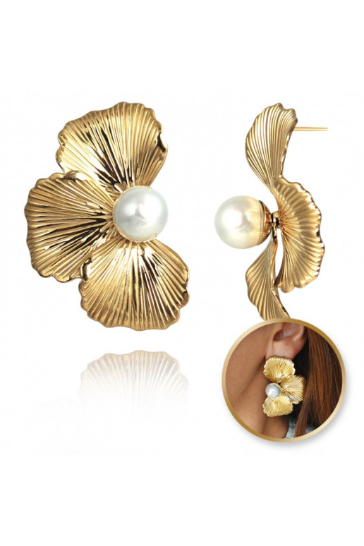 Stainless steel earrings platerowane cover with gold Flowers  KST3360